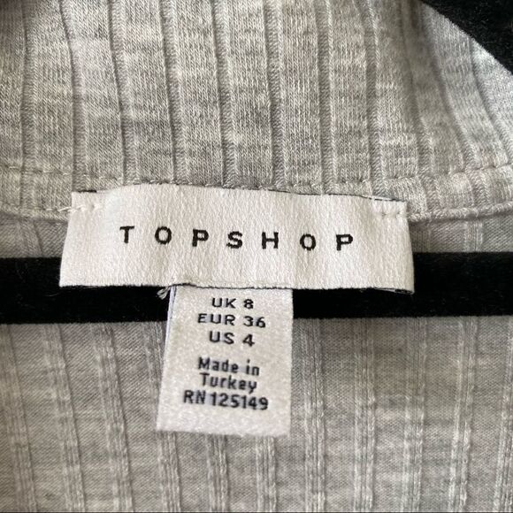 Topshop-Collar Ribbed Jersey Midi Side Slit Grey Dress (Size:4) - Picture 10 of 10